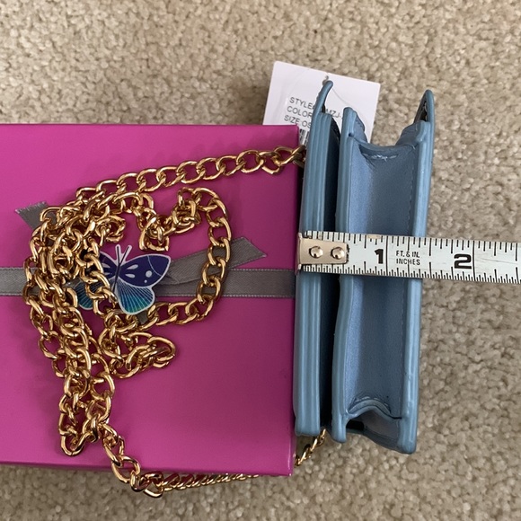 OLIVIA MILLER Faux Leather Blue Wallet With Gold Chain Strap NWT and Gift Box - Picture 14 of 16